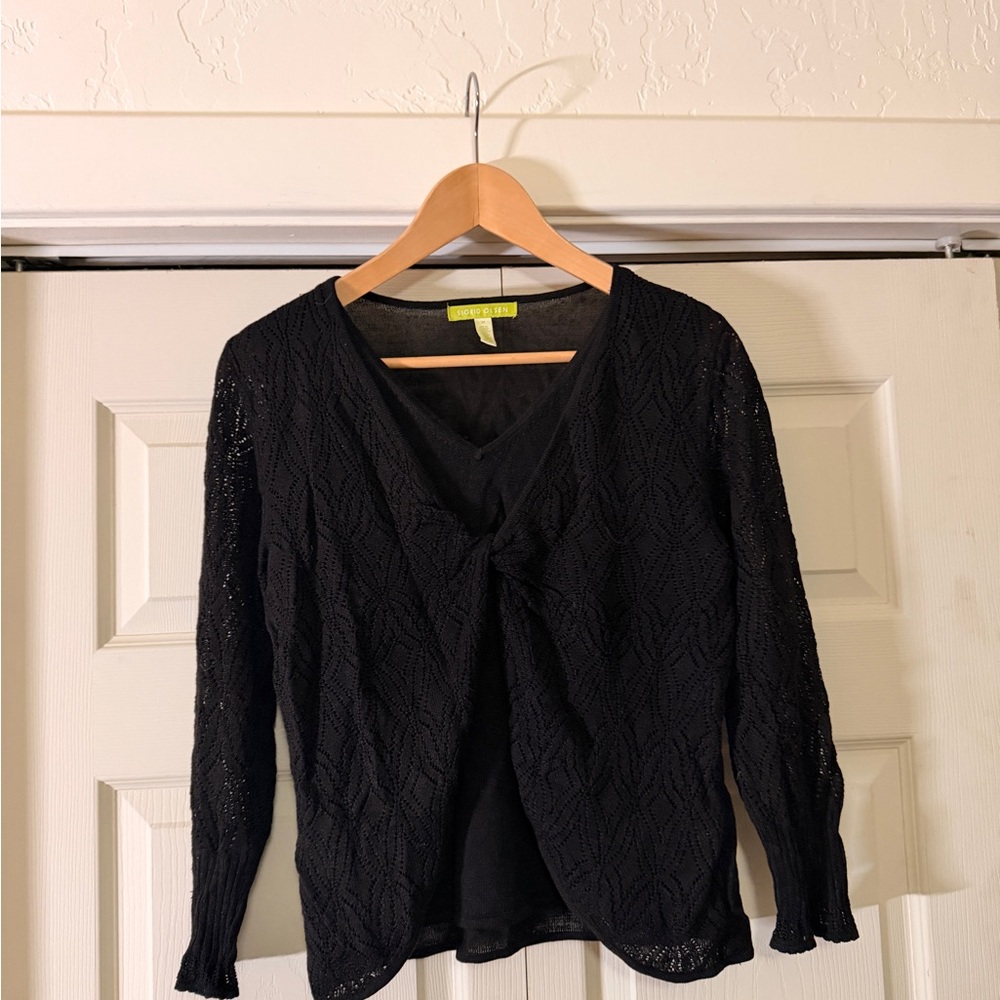 Sigrid Olsen Front Knot Black Knit Blouse